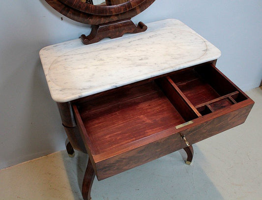 Antique Charles X Mahogany Veneer and White Marble Dresser