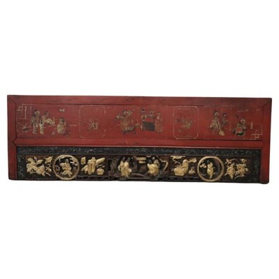 Antique China Dynasty Lacquered and Carved Wood Wall Panel, 1850s-DCO-1370925