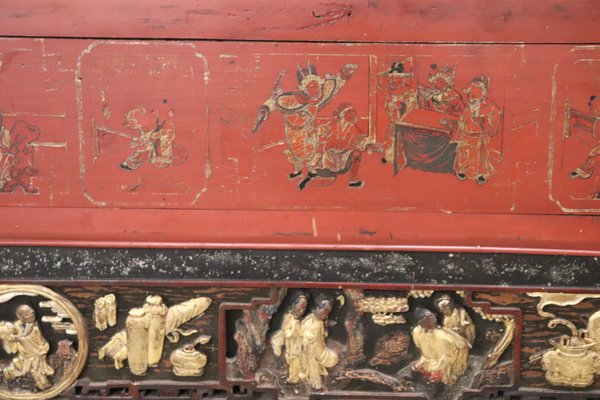 Antique China Dynasty Lacquered and Carved Wood Wall Panel, 1850s-DCO-1370925