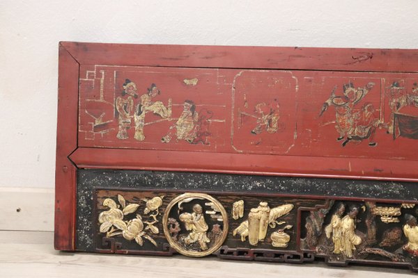 Antique China Dynasty Lacquered and Carved Wood Wall Panel, 1850s-DCO-1370925