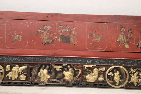 Antique China Dynasty Lacquered and Carved Wood Wall Panel, 1850s-DCO-1370925