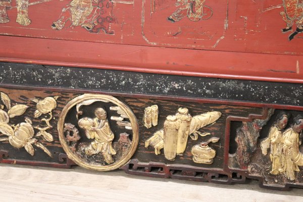 Antique China Dynasty Lacquered and Carved Wood Wall Panel, 1850s-DCO-1370925