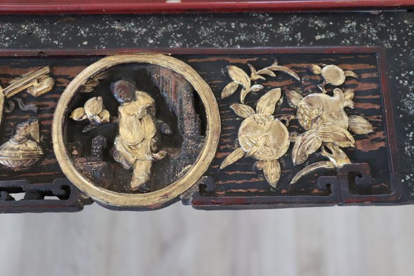 Antique China Dynasty Lacquered and Carved Wood Wall Panel, 1850s-DCO-1370925