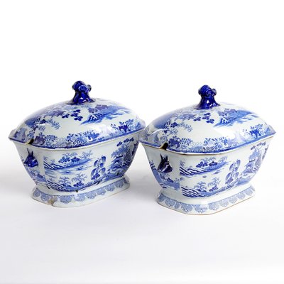 Antique Chinese Blue and White Tureens from Patent Ironstone, Set of 2-VAP-777025