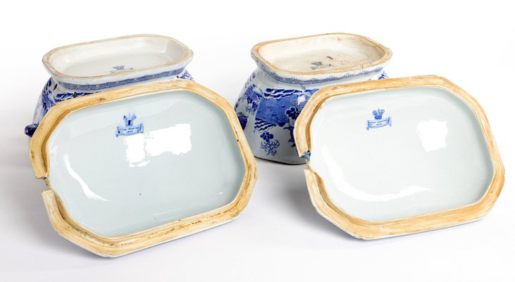 Antique Chinese Blue and White Tureens from Patent Ironstone, Set of 2-VAP-777025