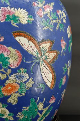 Antique Chinese Blue Ceramic Lamp with Butterflies, 1865-XNH-1804551