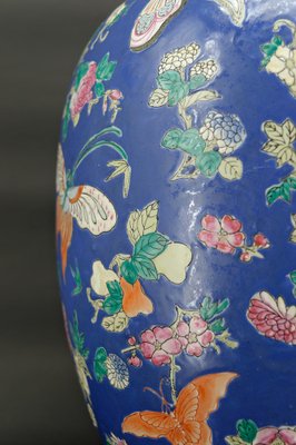 Antique Chinese Blue Ceramic Lamp with Butterflies, 1865-XNH-1804551