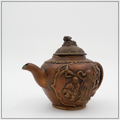 Antique Chinese Bronze Daoist Figure on Small Teapot, 1930s-NYF-2018838