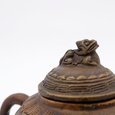 Antique Chinese Bronze Daoist Figure on Small Teapot, 1930s-NYF-2018838