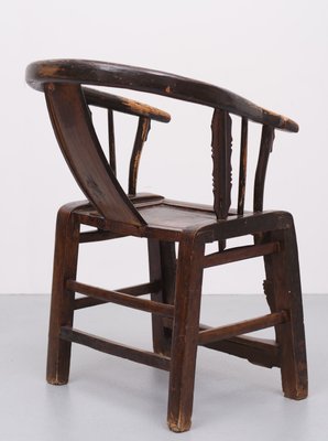 Antique Chinese Elm Wood Horseshoe Armchair-GCG-1257262