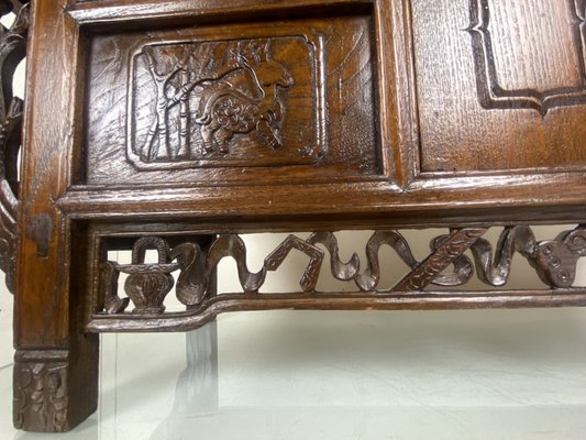 Antique Chinese Elmwood Altar Coffer with Foliage-Carved Spandrels-WZZ-1264265