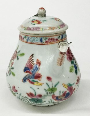 Antique Chinese Famille Rose Teapot With Cover-UCH-1224797