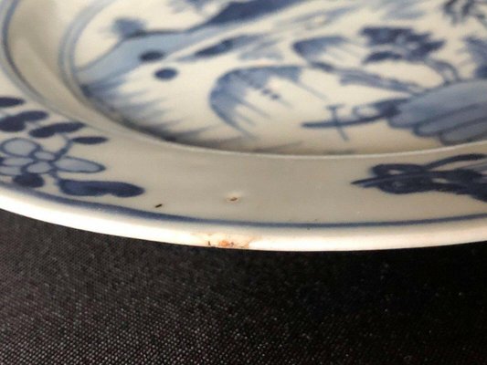 Antique Chinese Plate in Blue and White Porcelain-QKG-1331511