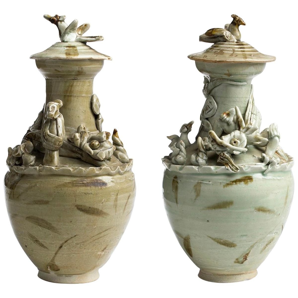 Antique Chinese Song Dynasty Ceramic Urns, Set of 2