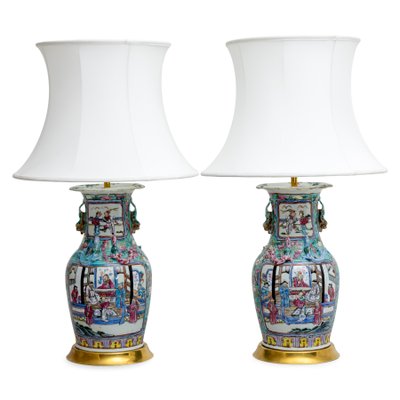 Antique Chinese Table Lamps with Porcelain Base, Set of 2-VEI-1325833