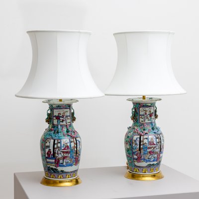 Antique Chinese Table Lamps with Porcelain Base, Set of 2-VEI-1325833