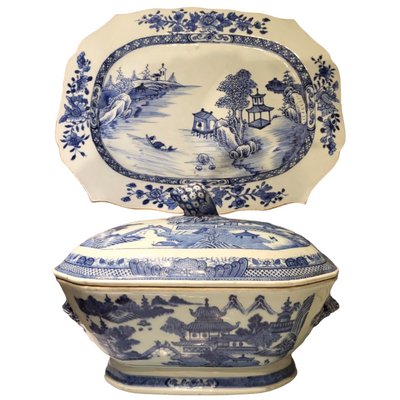 Antique Chinese Yongzheng Qianlong Porcelain Soup Tureen Set, 18th-Century, Set of 3-TCS-1364492