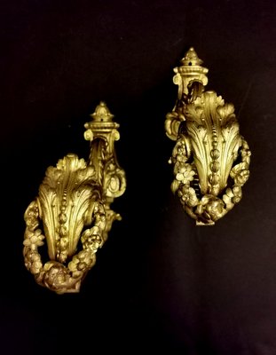 Antique Chiseled and Gilded Bronze Curtain Hooks / Embrasses, Set of 2-QRS-864036