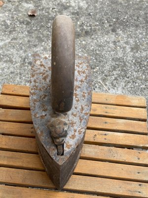 Antique Coal Iron with Wooden Handle, 1890-OXJ-1722237