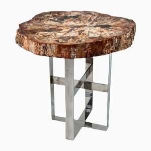 Antique Cocktail Table with Fossil Top on Steel Base-LQ-1144995