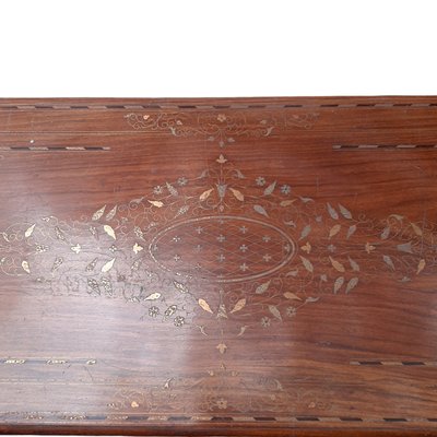 Antique Coffee Table with Brass Inlaid Floral Decoration-TCS-1173469