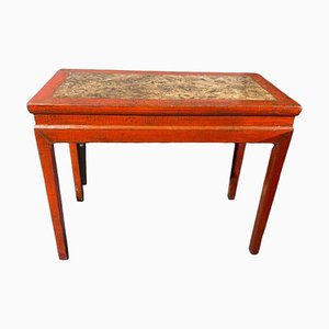 Antique Console Table with Marble Top Painted in Red-TCS-1819889