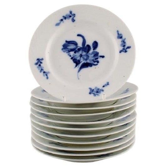 Antique Copenhagen Blue Flower Braided Cake Plates, Set of 11