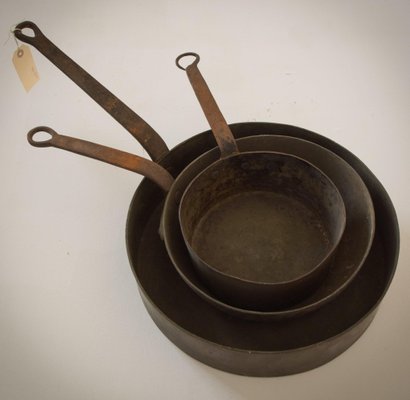 Antique Copper and Iron Handled Saucepans, Set of 3-AOI-1325534