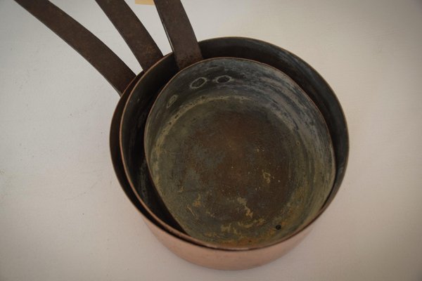 Antique Copper and Iron Handled Saucepans, Set of 3-AOI-1325535