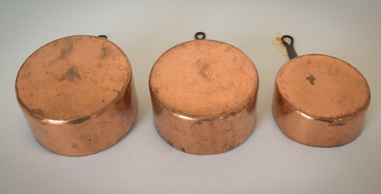 Antique Copper and Iron Handled Saucepans, Set of 3-AOI-1325535