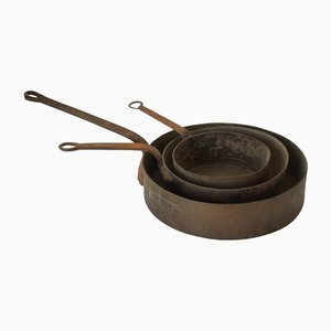 Antique Copper and Iron Handled Saucepans, Set of 3-AOI-1325534