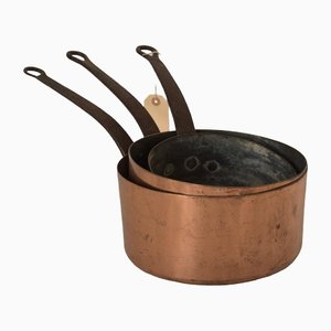 Antique Copper and Iron Handled Saucepans, Set of 3-AOI-1325535