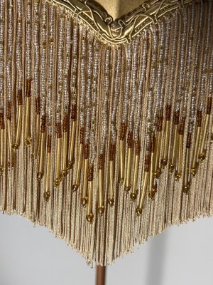 Antique Corinthian Column Brass Floor Lamp with Fringed Lampshade, England, 1890-VDW-1451737