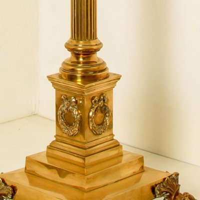 Antique Corinthian Column Brass Floor Lamp with Fringed Lampshade, England, 1890-VDW-1451737