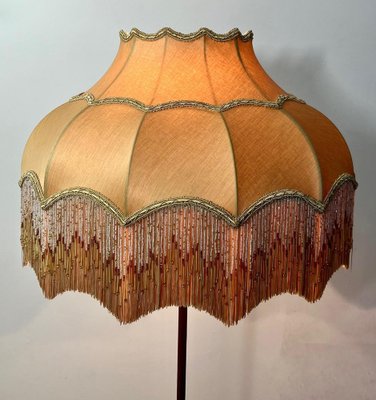 Antique Corinthian Column Brass Floor Lamp with Fringed Lampshade, England, 1890-VDW-1451737