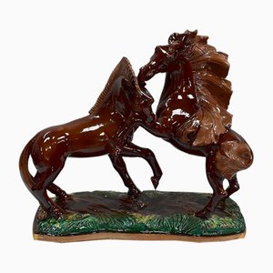 Antique Couple of Horses in Barbotine by Prunet-RVK-636230