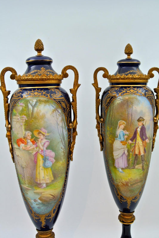 Antique Covered Vases in Sèvres Porcelain, Set of 2