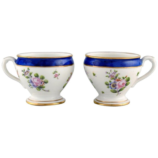 Antique Cream Cups in Hand-Painted Porcelain from Sevres, France, 19th Century, Set of 2