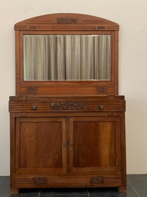 Antique Credenza with Mirror in Cherry, 1890s, Set of 2-IJR-1731690