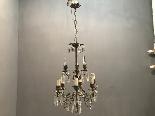 Antique Crystal Bronze Chandeliers, 1920s, Set of 2-JJC-713489