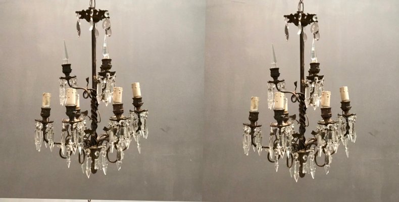 Antique Crystal Bronze Chandeliers, 1920s, Set of 2-JJC-713489