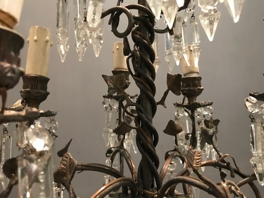 Antique Crystal Bronze Chandeliers, 1920s, Set of 2-JJC-713489