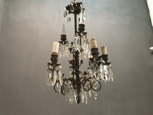 Antique Crystal Bronze Chandeliers, 1920s, Set of 2-JJC-713489