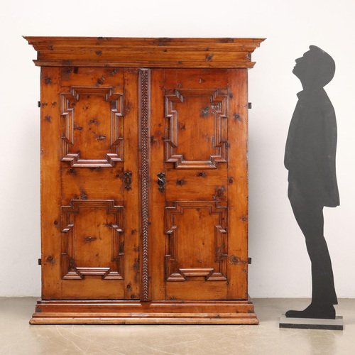 Antique Cupboard in Silver & Fir with Drawings, Tyrol, 18th Century