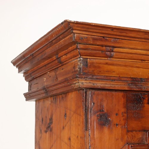 Antique Cupboard in Silver & Fir with Drawings, Tyrol, 18th Century