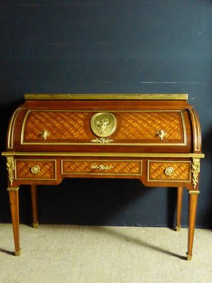 Antique Cylinder Desk in Marquetry-WSV-699443