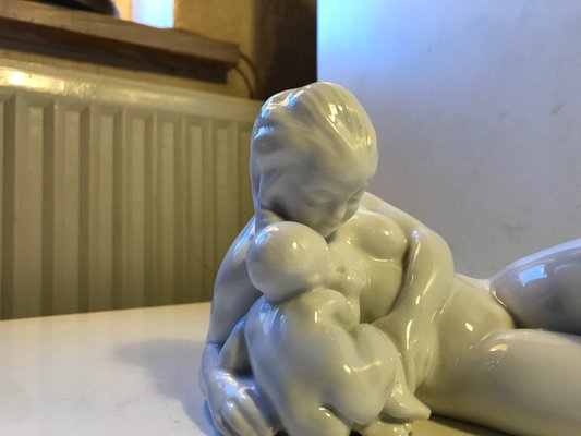 Antique Danish Blanc de Chine Mother & Child Figurine by Kai Nielsen for Bing & Grondahl-LCR-685231