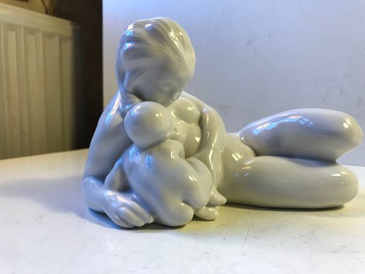 Antique Danish Blanc de Chine Mother & Child Figurine by Kai Nielsen for Bing & Grondahl-LCR-685231