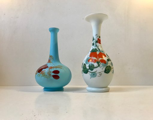 Antique Danish Satin Opaline Glass Vases from Fyns Glasværk, 1900s, Set of 2-LCR-655569