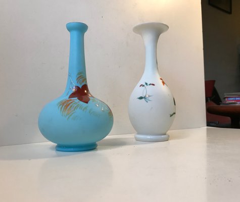 Antique Danish Satin Opaline Glass Vases from Fyns Glasværk, 1900s, Set of 2-LCR-655569